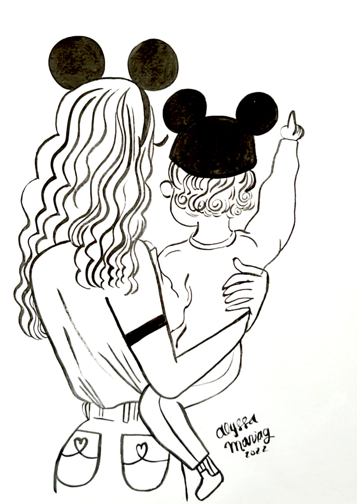 Mama and Mini: Original Ink Paintings