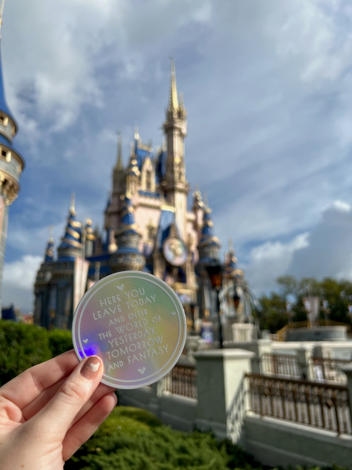 Magic Kingdom Welcome Plaque Holographic 3x3" Diecut Sticker