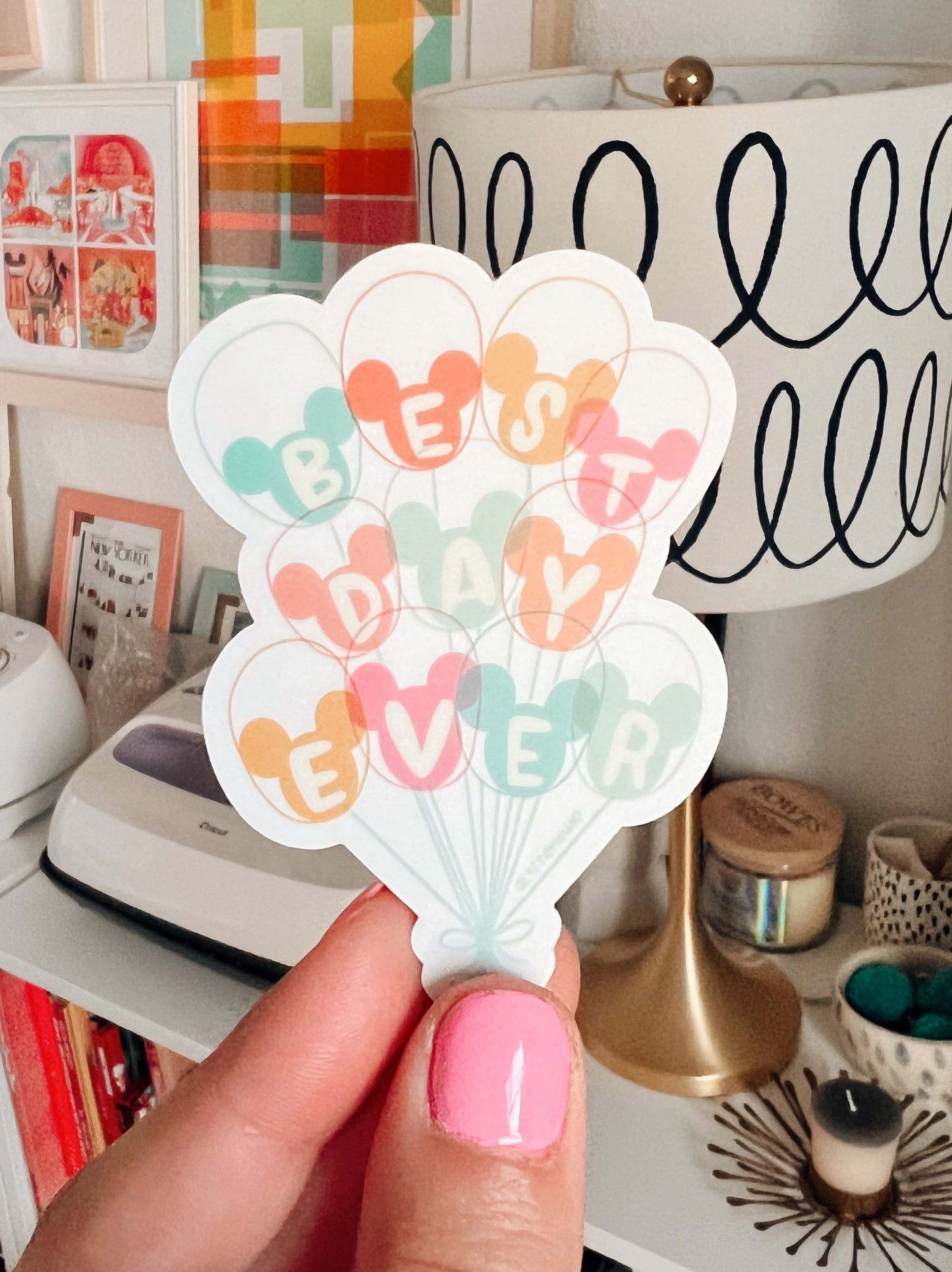 Best Day Ever! Balloons Clear 3x2" Diecut Sticker