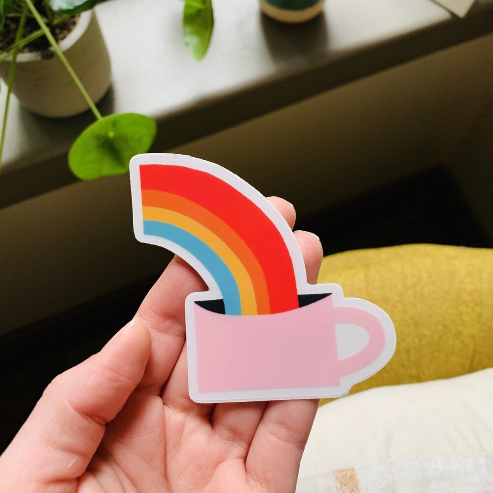 Rainbow Mug Clear 3x3" Diecut Sticker