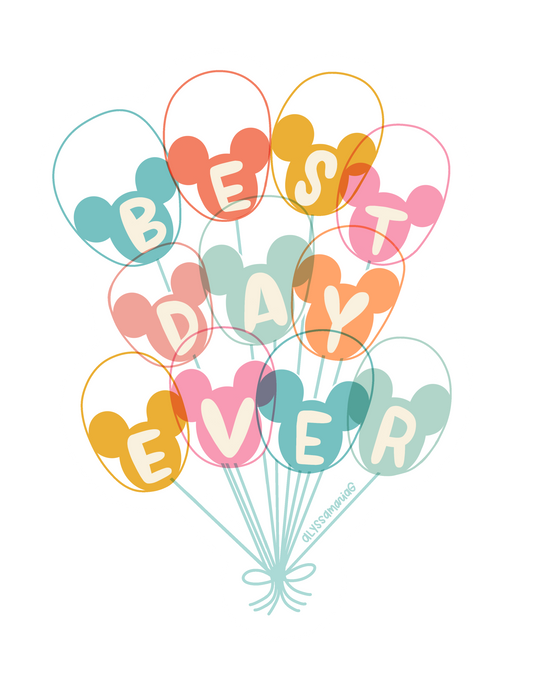 Best Day Ever! Balloons Clear 3x2" Diecut Sticker